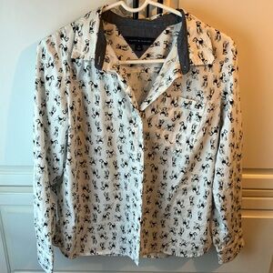 Tommy Hildiger white blouse with blue dogs. Size medium women’s shirt.